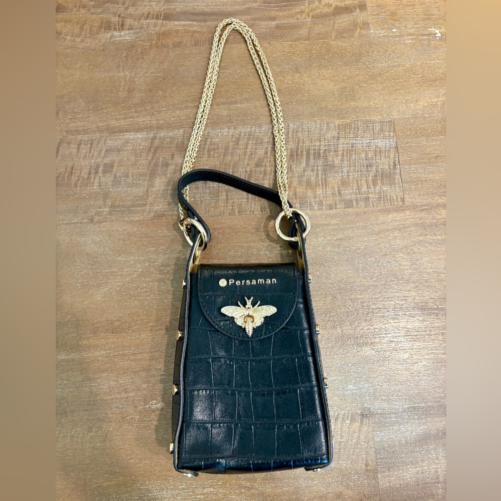 Persaman New York Black Croc-Embossed  Bag